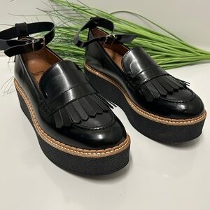 Flamingos Black Patent Platform Wellington Penny Loafers 38 / 7-7.5